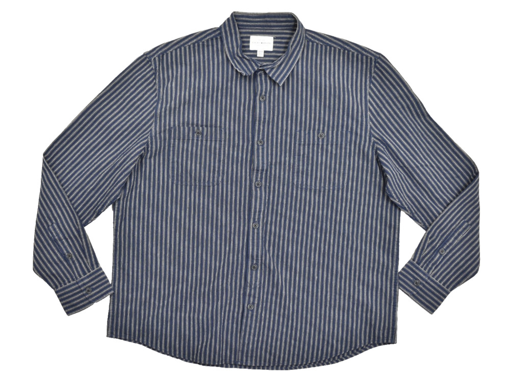 Lucky Brand Men's Size XXL Blue White Striped Long Sleeve Button Down Shirt